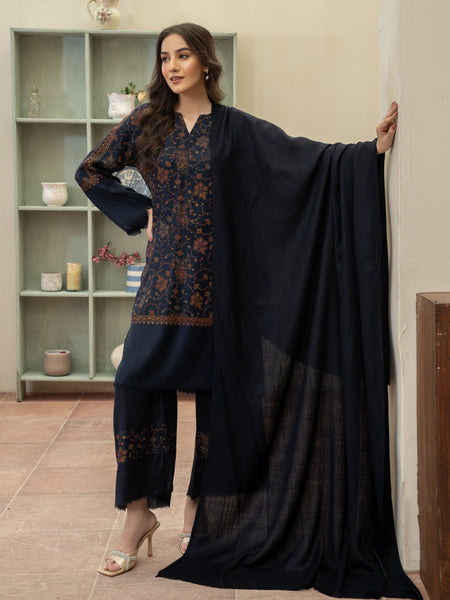 Plain Pashmina Wool Shawl- Navy Blue