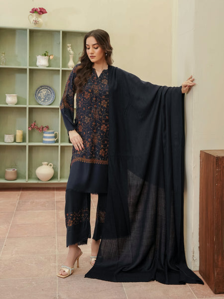 Plain Pashmina Wool Shawl- Navy Blue