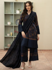 Hand Embroidered Pashmina Wool Coord Set- Navy Blue