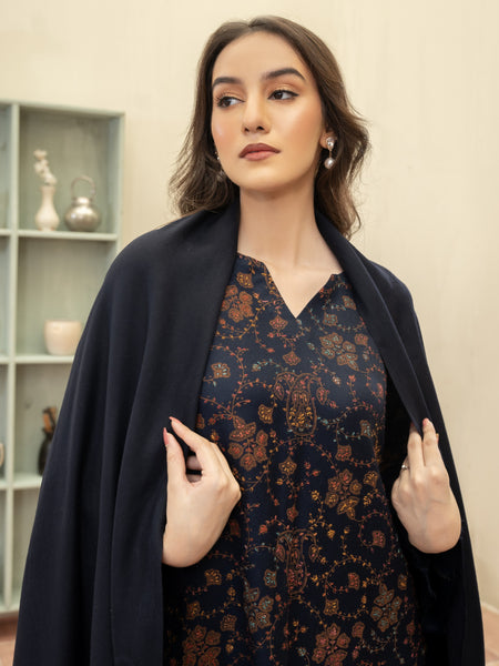 Hand Embroidered Pashmina Wool Coord Set- Navy Blue