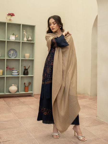 Plain Pashmina Wool Shawl- Beige