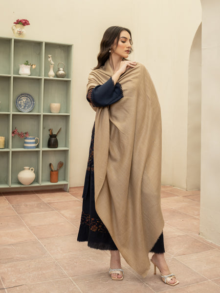 Plain Pashmina Wool Shawl- Beige