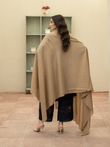 Plain Pashmina Wool Shawl- Beige
