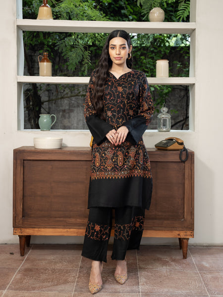 Hand Embroidered Pashmina Wool Coord Set- Black