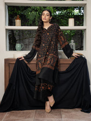 Hand Embroidered Pashmina Wool Coord Set- Black