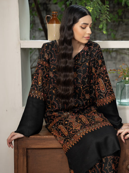 Hand Embroidered Pashmina Wool Coord Set- Black