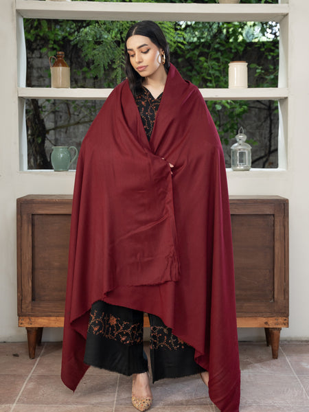 Plain Pashmina Wool Shawl- Maroon