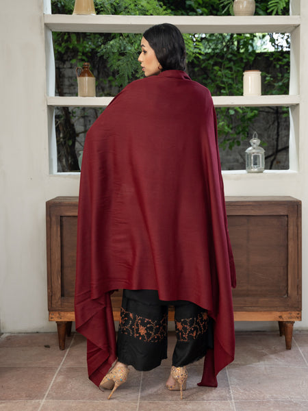 Plain Pashmina Wool Shawl- Maroon