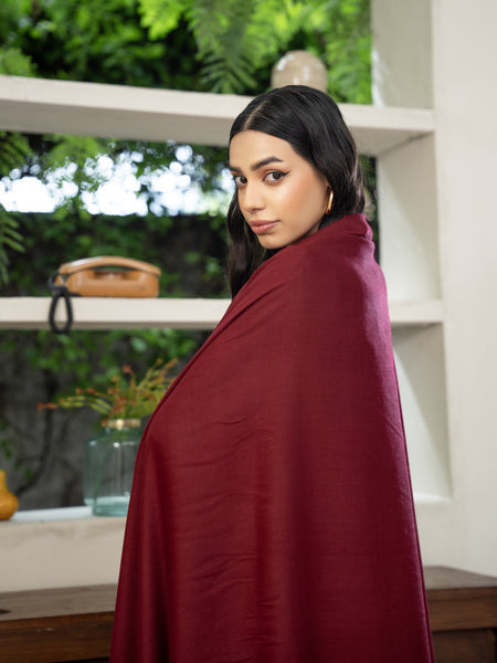 Plain Pashmina Wool Shawl- Maroon