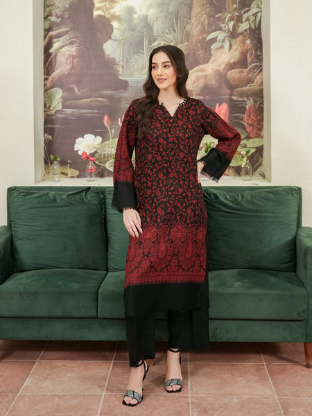 Kaani Style Pashmina Wool Coord Set- Blackish Maroon