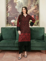 Kaani Style Pashmina Wool Coord Set- Blackish Maroon