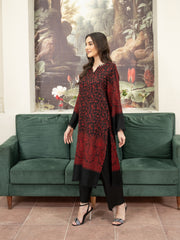 Kaani Style Pashmina Wool Coord Set- Blackish Maroon