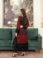 Kaani Style Pashmina Wool Coord Set- Blackish Maroon
