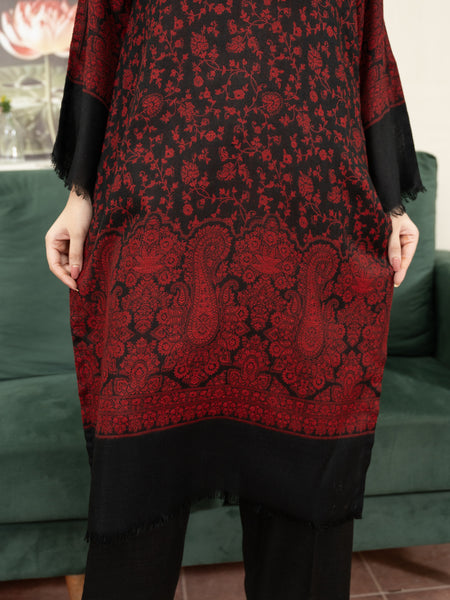 Kaani Style Pashmina Wool Coord Set- Blackish Maroon