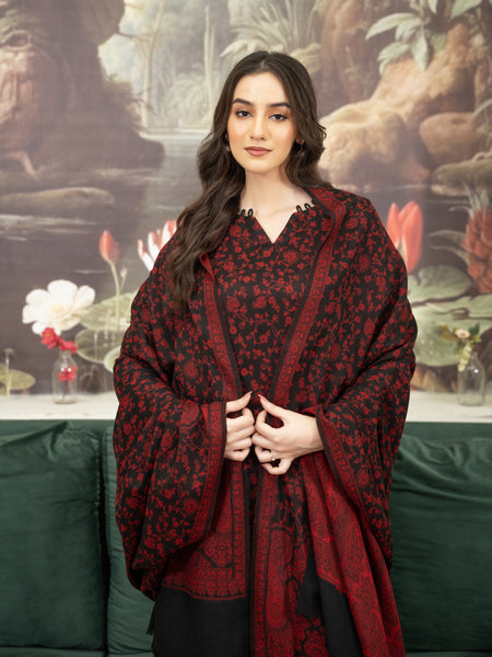 Kaani Style Pashmina Wool Coord Set- Blackish Maroon