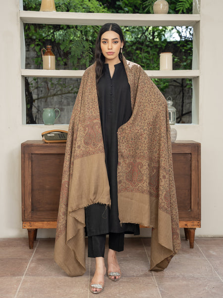 Pashmina Heavy Needlework Shawl- Beige