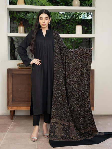 Pashmina Heavy Needlework Shawl- Black