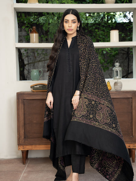 Pashmina Heavy Needlework Shawl- Black