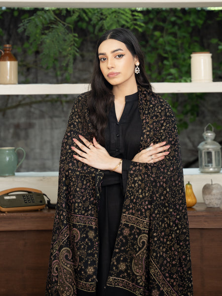 Pashmina Heavy Needlework Shawl- Black