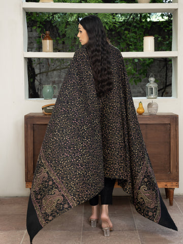 Pashmina Heavy Needlework Shawl- Black