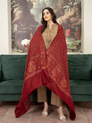 Pashmina Heavy Needlework Shawl- Maroon