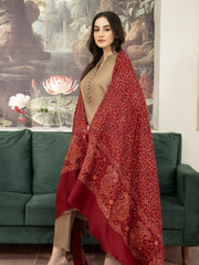 Pashmina Heavy Needlework Shawl- Maroon