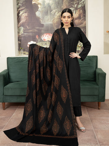 Pashmina Motif Needlework Shawl- Black