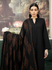 Pashmina Motif Needlework Shawl- Black