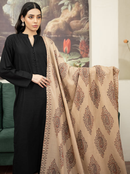 Pashmina Motif Needlework Shawl- Beige