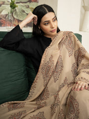 Pashmina Motif Needlework Shawl- Beige