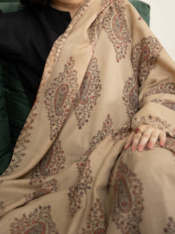 Pashmina Motif Needlework Shawl- Beige