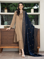 Cross stitch embroidered Pashmina Wool Shawl- Navy Blue