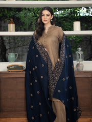 Cross stitch embroidered Pashmina Wool Shawl- Navy Blue