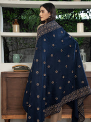 Cross stitch embroidered Pashmina Wool Shawl- Navy Blue