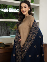 Cross stitch embroidered Pashmina Wool Shawl- Navy Blue