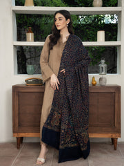 Pashmina Heavy Needlework Shawl- Navy Blue