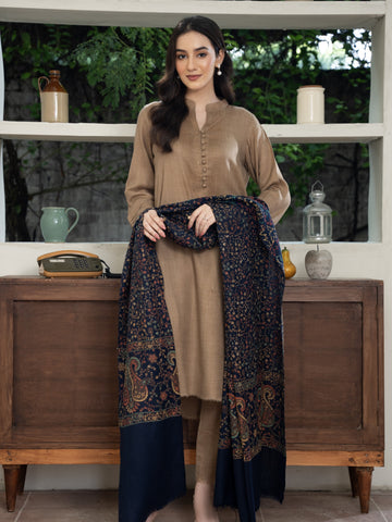 Pashmina Heavy Needlework Shawl- Navy Blue