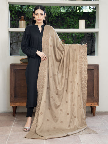 Cross stitch embroidered Pashmina Wool Shawl- Beige