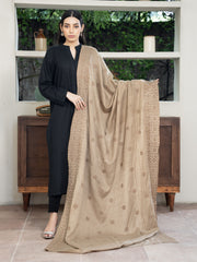 Cross stitch embroidered Pashmina Wool Shawl- Beige