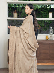 Cross stitch embroidered Pashmina Wool Shawl- Beige