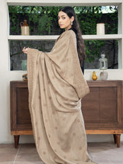 Cross stitch embroidered Pashmina Wool Shawl- Beige