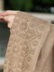 Cross stitch embroidered Pashmina Wool Shawl- Beige