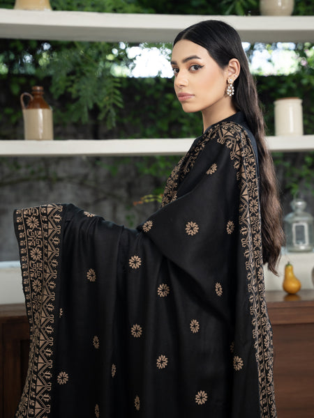 Cross stitch embroidered Pashmina Wool Shawl- Black