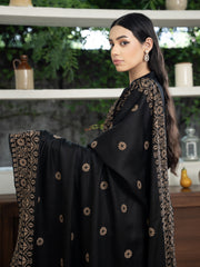 Cross stitch embroidered Pashmina Wool Shawl- Black