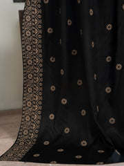 Cross stitch embroidered Pashmina Wool Shawl- Black