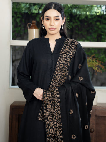 Cross stitch embroidered Pashmina Wool Shawl- Black