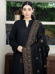 Cross stitch embroidered Pashmina Wool Shawl- Black
