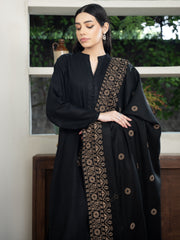 Cross stitch embroidered Pashmina Wool Shawl- Black