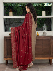 Cross stitch embroidered Pashmina Wool Shawl- Maroon