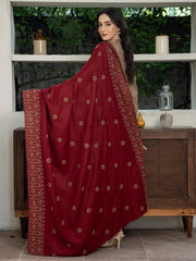 Cross stitch embroidered Pashmina Wool Shawl- Maroon